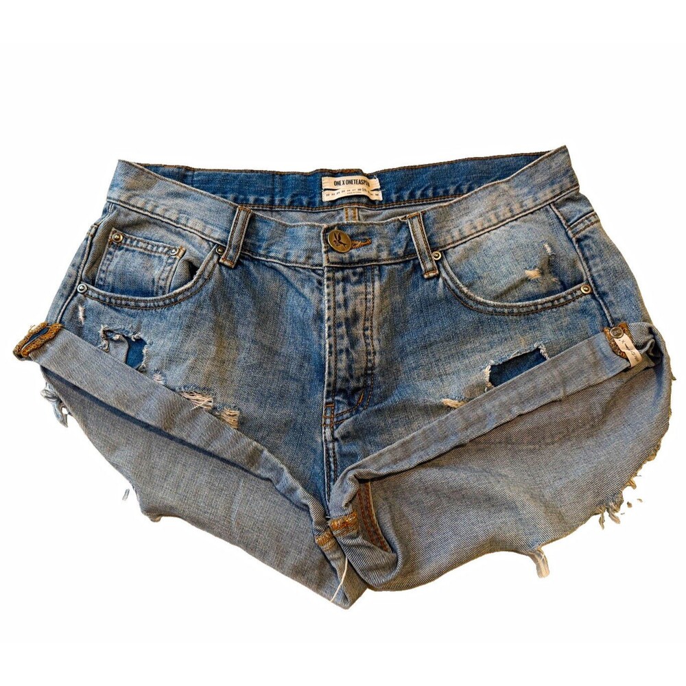 One x One Teaspoon Bandits Women’s Size 29 Blue Low Rise Denim Cut Off Shorts
